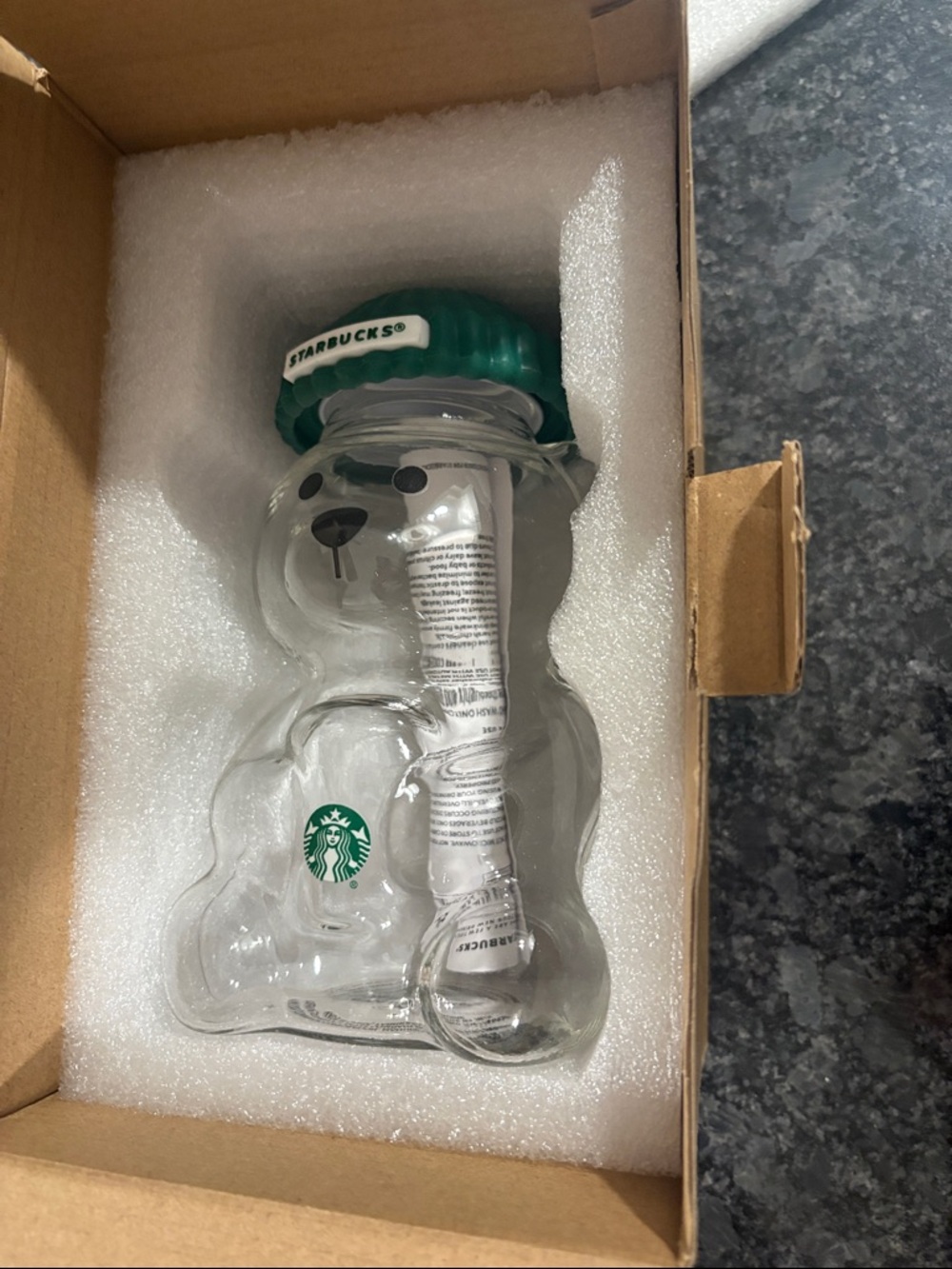 Starbucks Clear Bear Jar with Green Knit-Style Lid - Picture 2 of 3